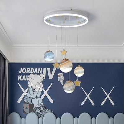 Plafonnier LED pour chambre d'enfant avec abat-jour rond en verre acrylique Espace Planète Scandinave Contemporain 