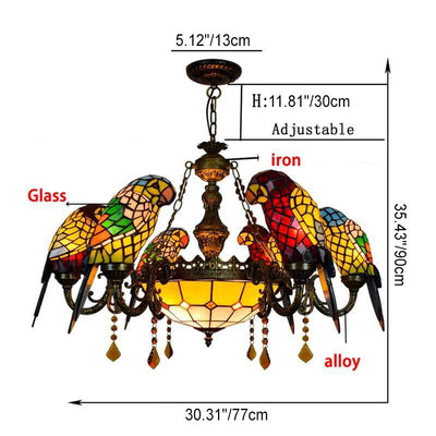 Tiffany Light Luxury Stained Glass Parrot 8-Light Chandelier