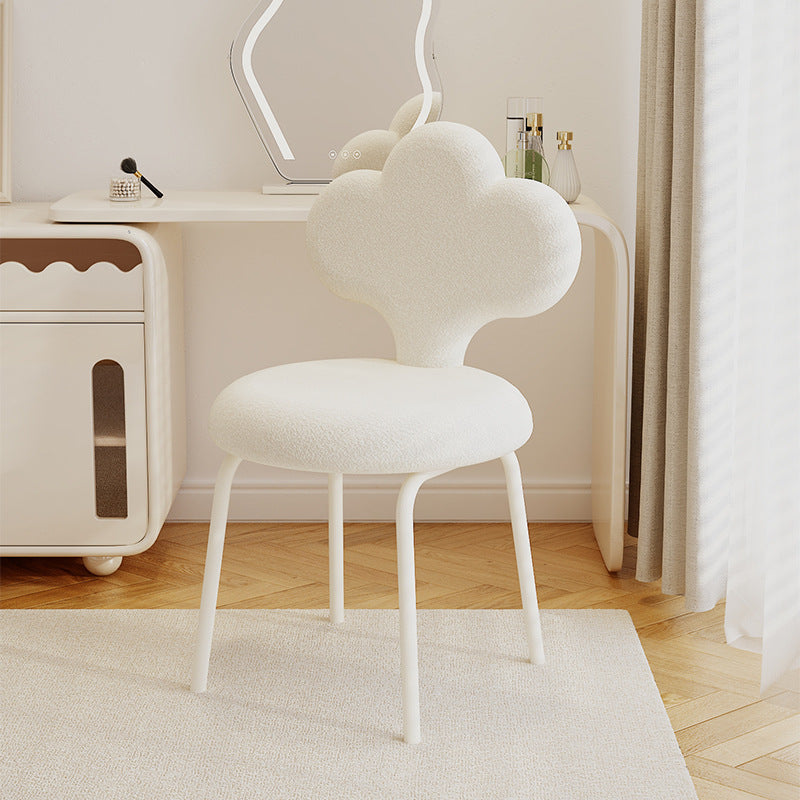 Taburete giratorio de tocador contemporáneo de diseño creativo con forma de nube, tapizado en tela sherpa, con respaldo para dormitorio 
