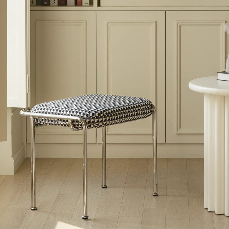Tabouret de coiffeuse carré contemporain scandinave en coton et lin avec cadre en acier inoxydable sans dossier pour chambre 