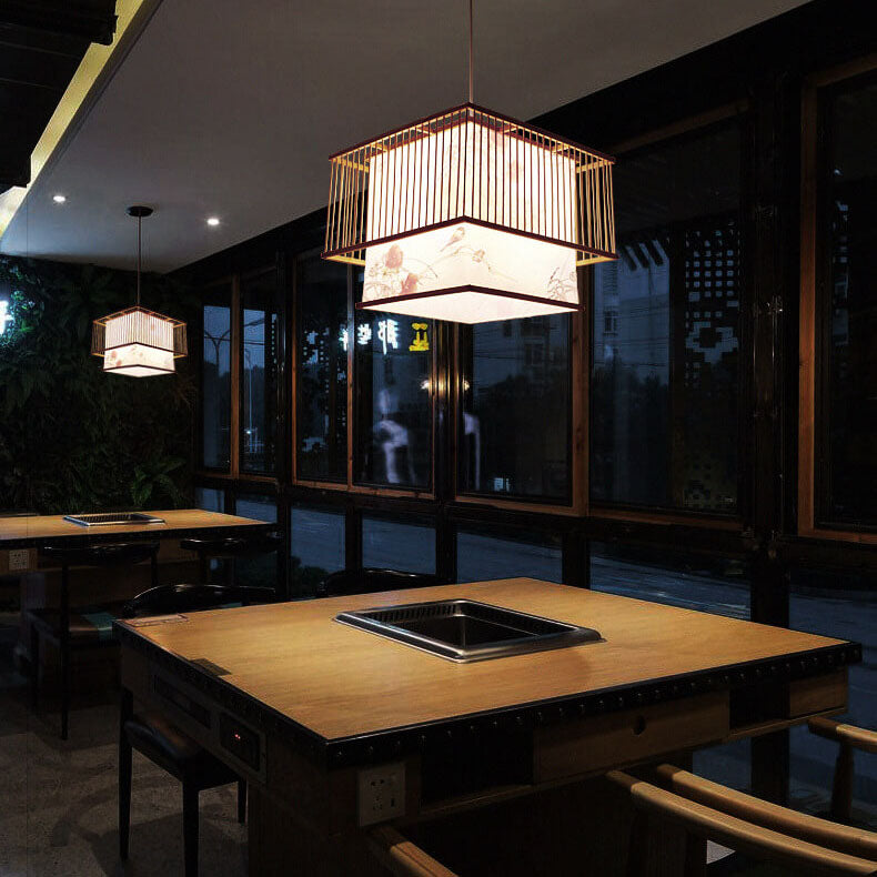 Modern Chinese Simple Bamboo Square 1-Light Pendant Light