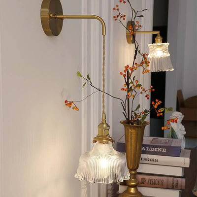 Nordic Modern Minimalist Flower Copper Glass 1-Light Wall Sconce Lamp