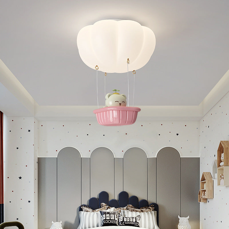 Lumière de plafond LED pour chambre à coucher en forme de montgolfière avec ours en fer citrouille pour enfants de simplicité moderne 