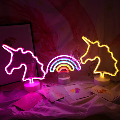 مصباح طاولة LED أكريليك بلاستيك يونيكورن قوس قزح إبداعي معاصر لغرفة النوم 
