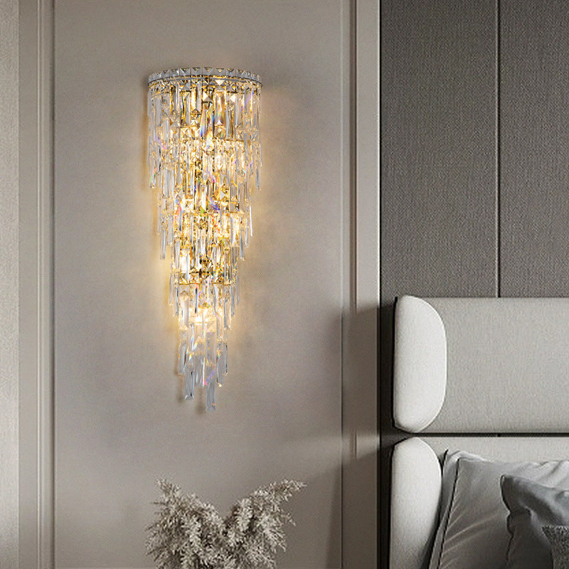 Zeitgenössische Luxus Kristall Quaste Halb Pfosten 1-Licht Wandleuchte Lampe für Wohnzimmer 