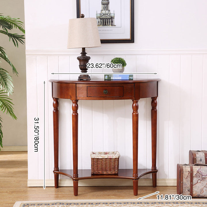 Table console en bois massif et MDF au design français traditionnel semi-circulaire, 1 tiroir, pour salon et entrée 