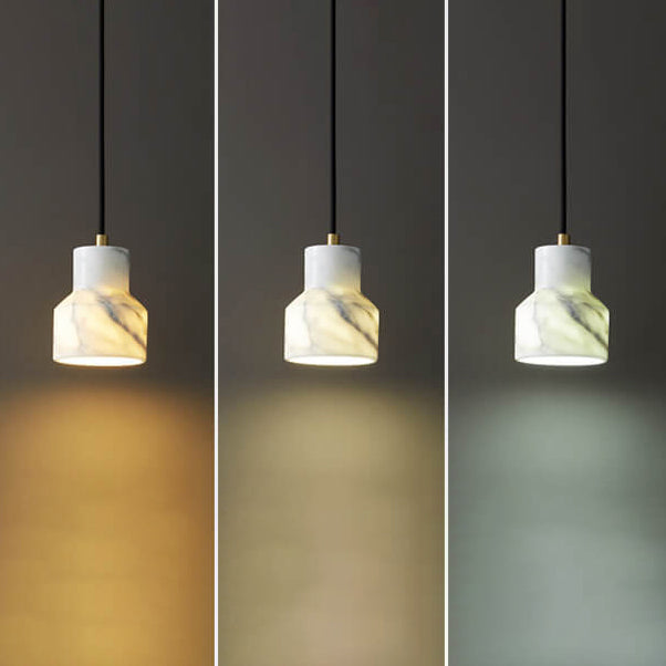 Modern Minimalist Marble Copper Cone Geometry 1-Light Pendant Light For Living Room &amp; Bedroom