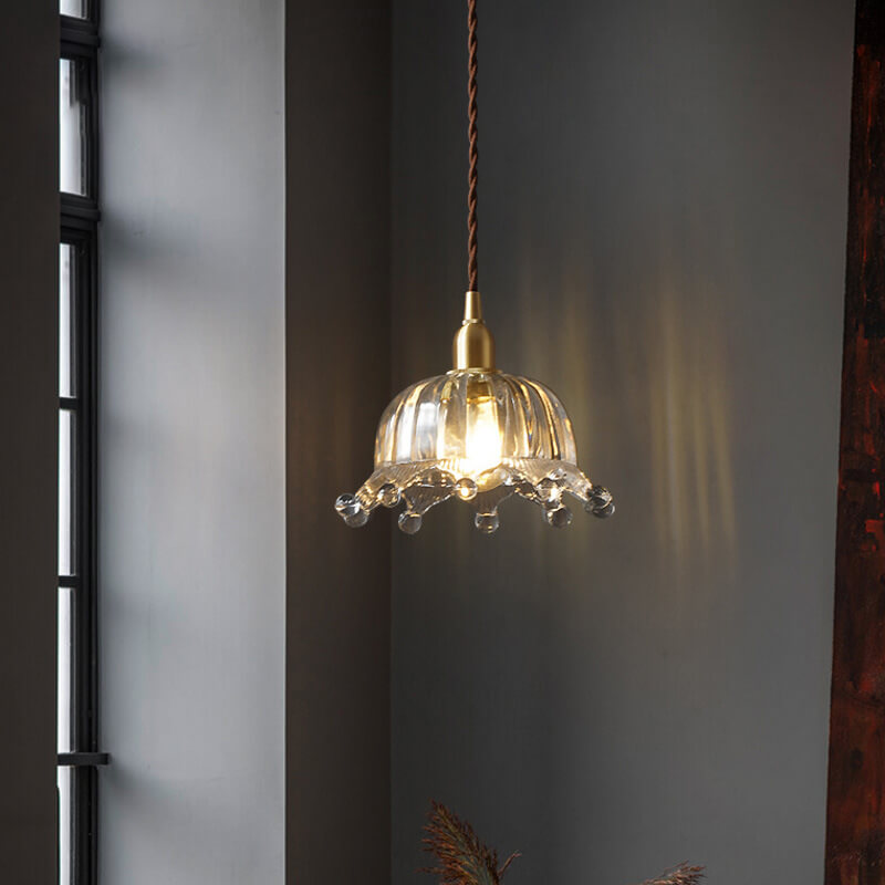 Luz colgante de 1 luz en forma de flor de vidrio de cobre simple de lujo nórdico 