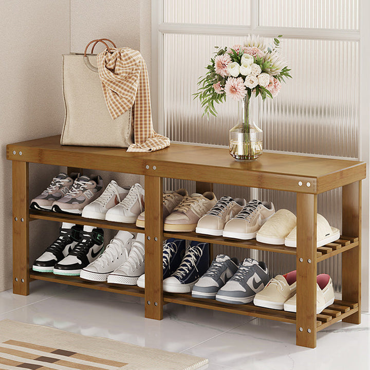 Moderner minimalistischer rechteckiger Heather Bambus Schuhschrank mit 2 Regalen für Eingangsbereiche 