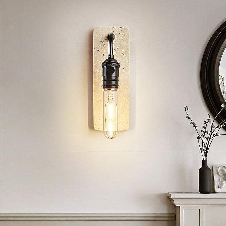 Lámpara de aplique de pared redonda de 1 luz de latón travertino retro contemporáneo para dormitorio 