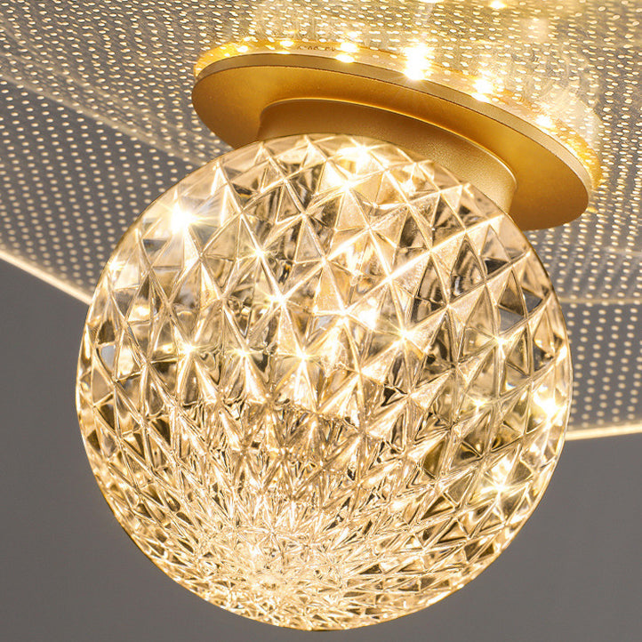 Suspension LED de chambre avec abat-jour sphérique en acrylique à volants de luxe contemporain 