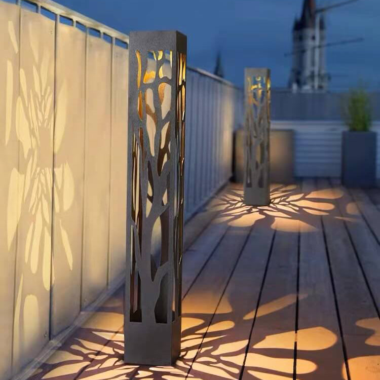 Modern Minimalist Stainless Steel Hollow Square Column LED Lawn Garden Landscape Light For Outdoor