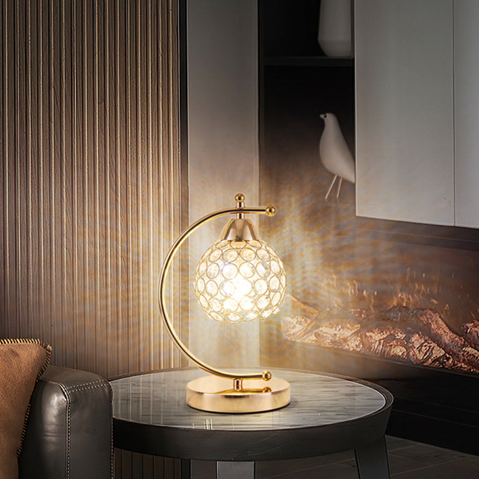 Modern Luxury Crystal Iron Round 1-Light Table Lamp For Bedroom
