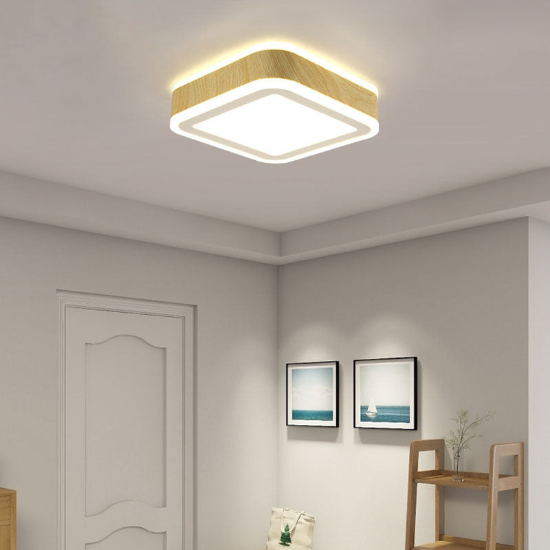 Moderne minimalistische runde quadratische Holzmaserung Hardware Acryl LED Unterputz Deckenleuchte für Wohnzimmer 