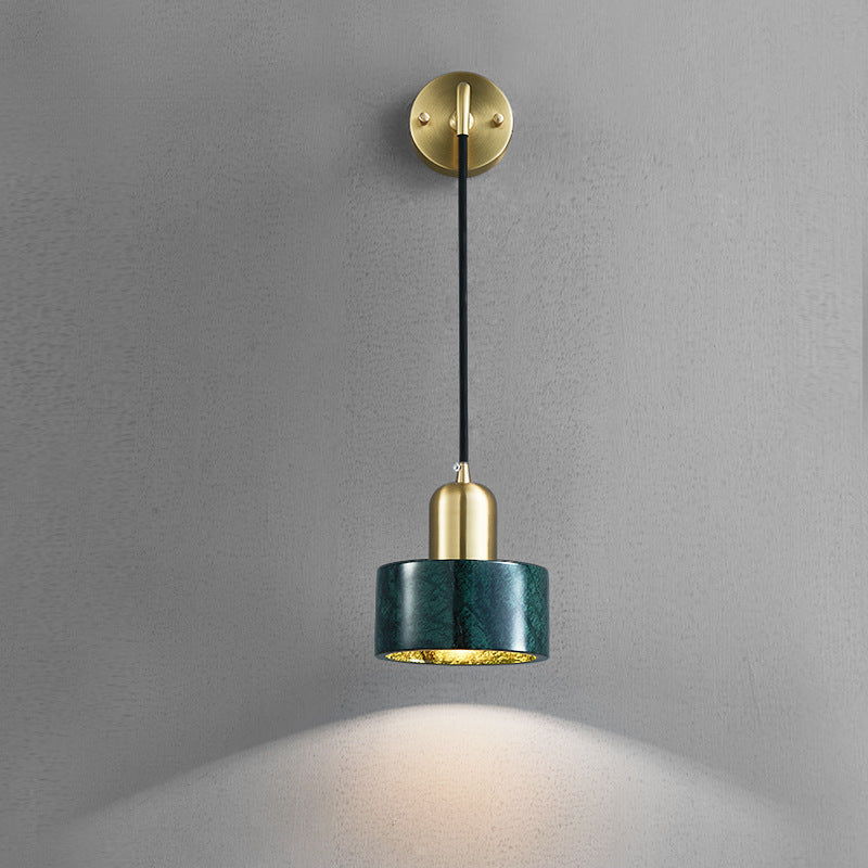 Modern Minimalist Cylinder Iron Marble 1-Light Wall Sconce Lamp For Bedroom