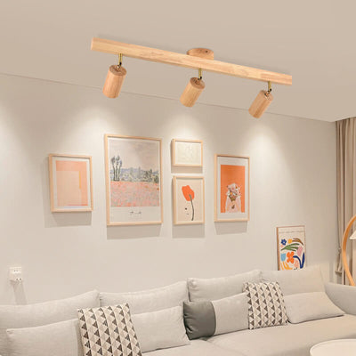 Japanese Minimalist Wooden Track Lighting LED 2/3/4/5 Light Semi-Flush Mount Ceiling Light