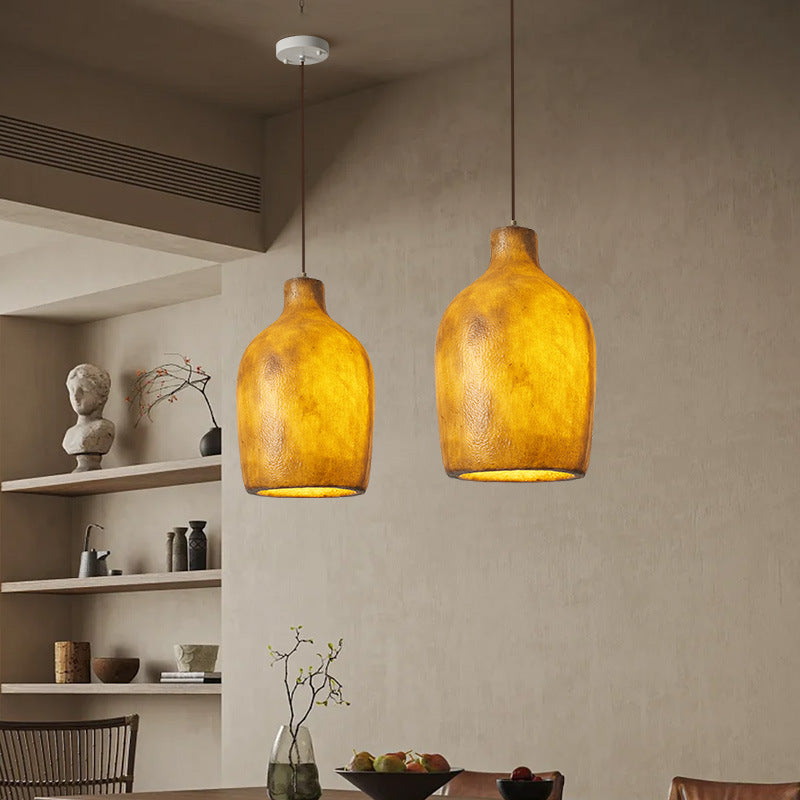 Traditionelle japanische Fiberglas-Eisenflasche, runde 1-flammige Pendelleuchte für Esszimmer 