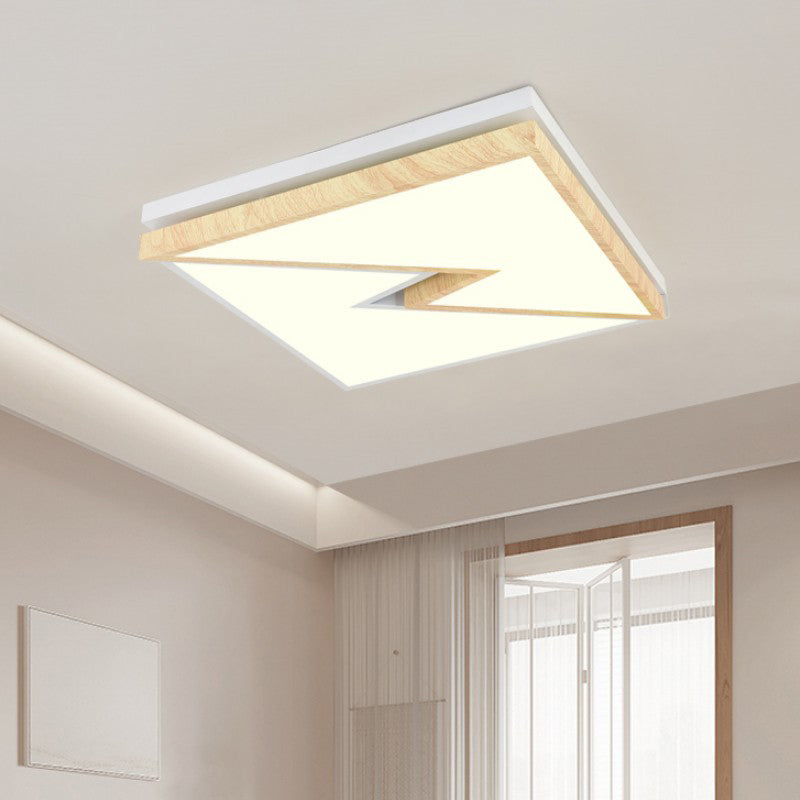 Zeitgenössische nordische quadratische rechteckige Holzmaserung Blitz Eisen Acryl LED Unterputz Deckenleuchte für Wohnzimmer 