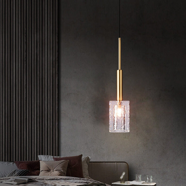 Modern Luxury Crystal Square Copper 1-Light Pendant Light for Living Room Bedroom