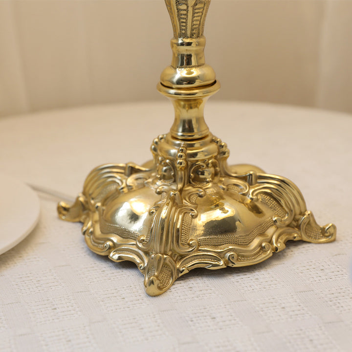 Lámpara de mesa de 1 luz de tela de latón redonda tradicional francesa para dormitorio 