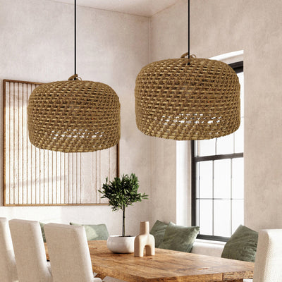 Japanese Wabi-sabi Rustic Rattan Weaving 1-Light Pendant Light