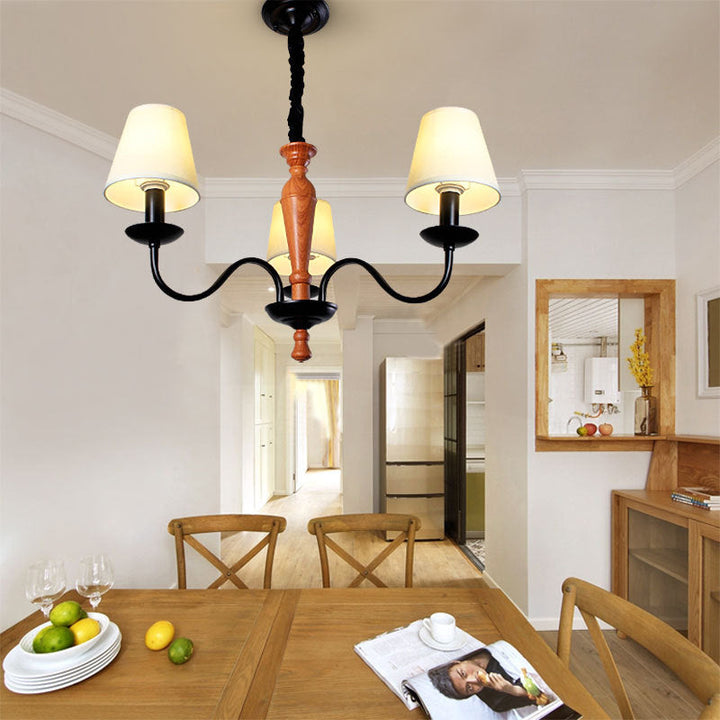 Contemporary Scandinavian Curved Rod Trapezoidal Candle Holder Iron Fabric 3/5/6-Light Chandelier For Living Room