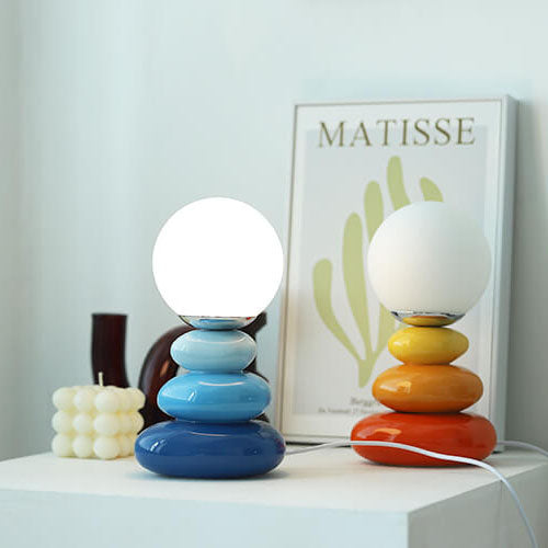 Nordic Creative Keramik Bunte Gestapelte Steine LED USB Tischlampe 