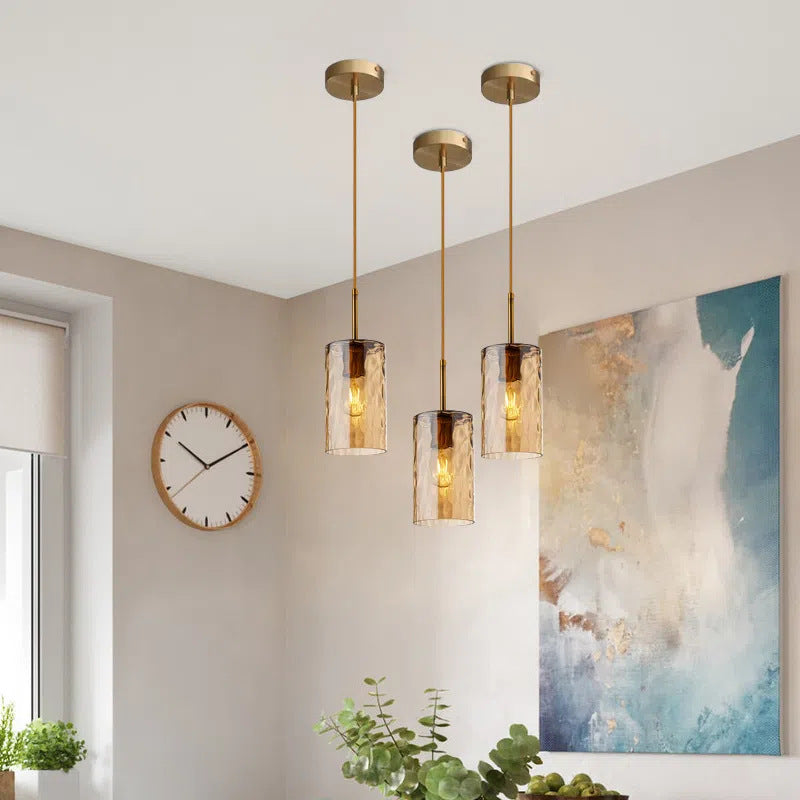 Contemporary Scandinavian Cylinder Iron Glass 1-Light Pendant Light For Living Room