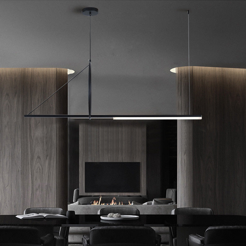 Moderne minimalistische lange Streifen Aluminium Acryl LED Insel Licht Pendelleuchte für Wohnzimmer 
