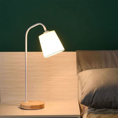 Contemporary Nordic Cylinder Fabric Shade Wooden Base 1-Light Table Lamp For Study