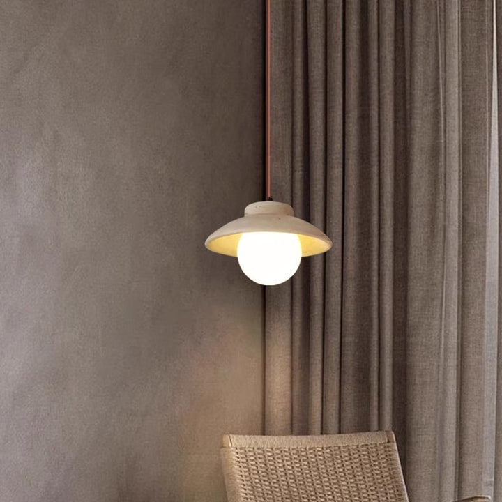Suspension Luminaire 1 Lumière en Bois et Pierre Naturelle de Forme Bol Vintage Traditionnelle pour Chambre 