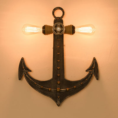 Contemporary Industrial Style Iron Anchor 2- Light Wall Sconce Lamp For Living Room