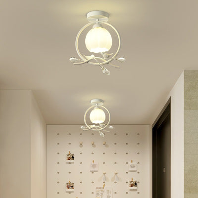 Modern Art Deco Iron Circle Ring Frame Resin Bird 1-Light Semi-Flush Mount Ceiling Light For Living Room