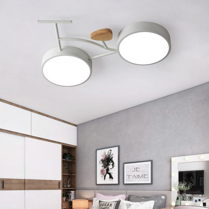 Zeitgenössische kreative Fahrrad Acryl Holz LED Kinder Unterputz Deckenleuchte für Wohnzimmer 