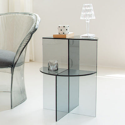 Table d'appoint semi-circulaire scandinave contemporaine en acrylique à 2 niveaux pour salon 