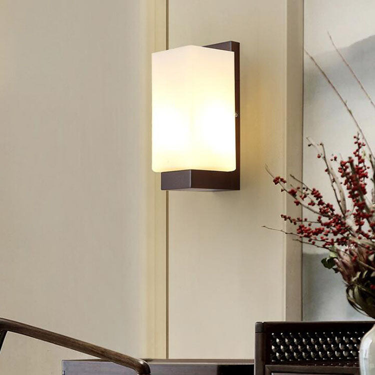 Modern Transitional Antler Square Cylinder Wood Glass 1-Light Wall Sconce Lamp For Living Room