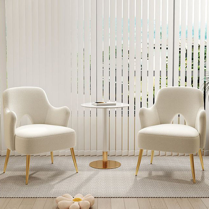 Chaise d'accent moderne minimaliste avec dossier incurvé en bois massif, éponge et métal, dossier et accoudoirs pour le salon 
