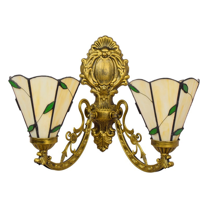 Applique murale à 2 lumières en verre résine fer Tiffany traditionnel conique feuillage pour couloir 