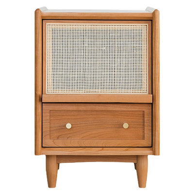 Table de chevet contemporaine rétro carrée en bois massif à 2 tiroirs pour chambre 