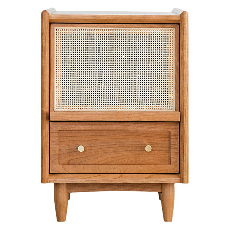 Table de chevet contemporaine rétro carrée en bois massif à 2 tiroirs pour chambre 