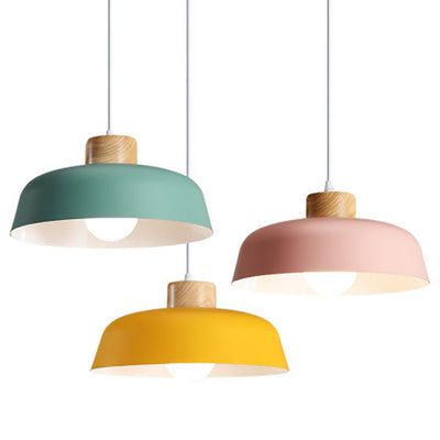 Moderne minimalistische runde Aluminium-Holz-Pendelleuchte mit 1 Licht für Esszimmer