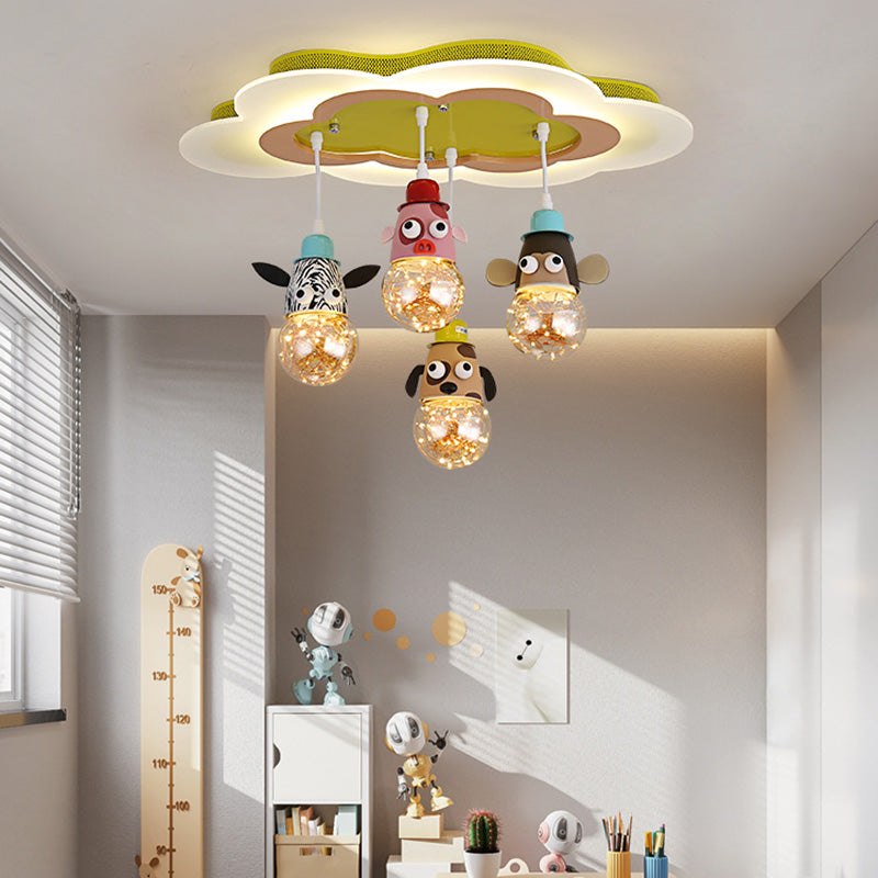 Modern Art Deco Cartoon Clouds Glass Iron LED Flush Mount Ceiling Light For Living Room