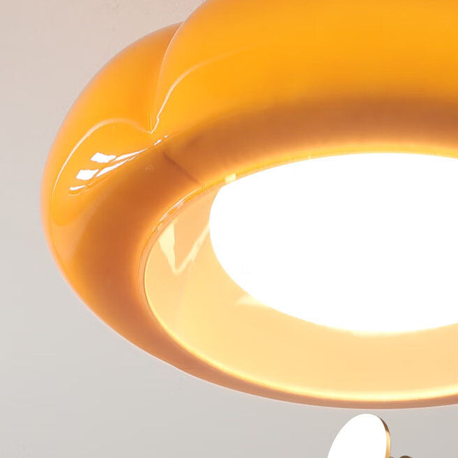 Moderne Cremefarbene Ovale Kürbisgummi-Holzglas 1-Licht Halbeinbau-Deckenleuchte 