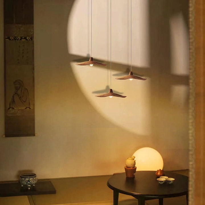 Suspension Luminaire à 1 Lumière avec Abat-Jour en Résine Ondulée Japonaise Traditionnelle pour Chambre 