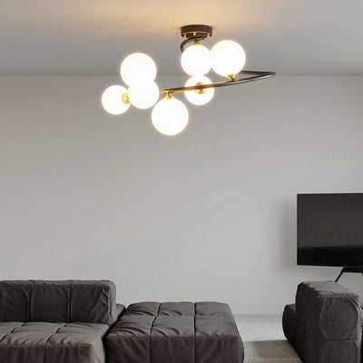 Plafonnier semi-encastré moderne de style mi-siècle en cuivre avec verre magique à 4/5/7 lumières pour chambre 