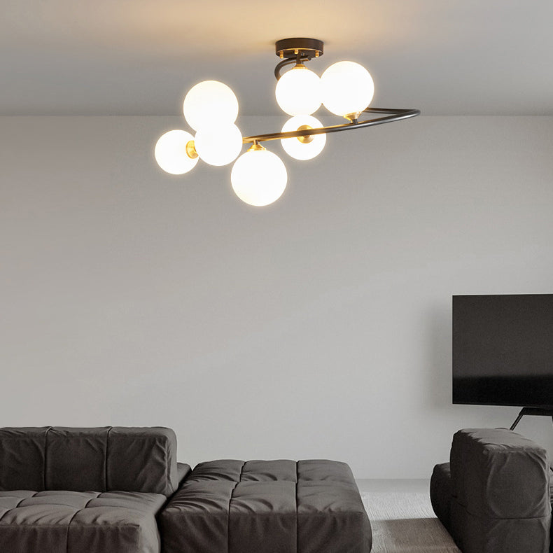 Plafonnier semi-encastré moderne de style mi-siècle en cuivre avec verre magique à 4/5/7 lumières pour chambre 