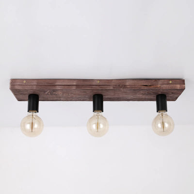 Retro Creative Solid Wood Glass Lampshade 3-Light Flush Mount Ceiling Light