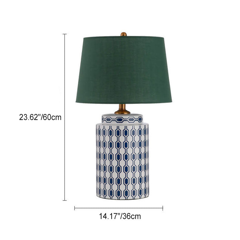 Lampe de table moderne en céramique cylindrique avec matériel en lin à 1 lumière 