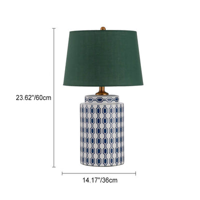 Modern Cylindrical Ceramic Linen Hardware 1-Light Table Lamp