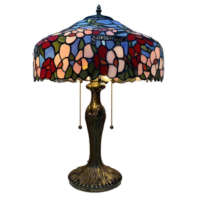 Mediterrane Vintage Tiffany Glasmalerei 1-flammige Tischlampe 